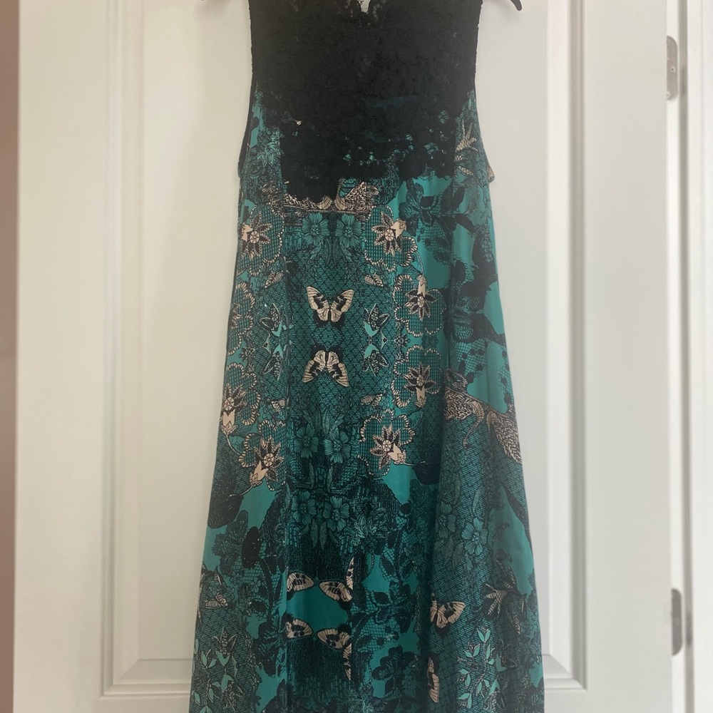 Floral Butterfly Dress - Black and Teal